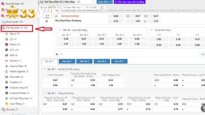 Bạn chọn thể thao điện tử để tham gia cá cược