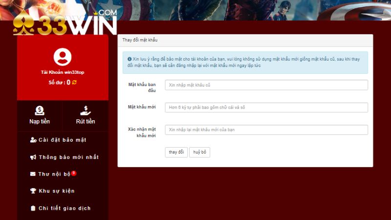 Cập nhật mật khẩu đơn giản và dễ dàng trên 33WIN