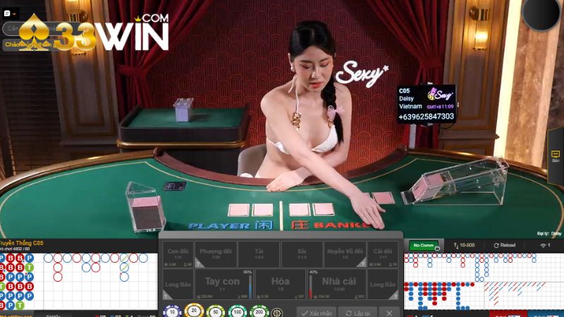 Bàn cược baccarat thu hút đông đảo người chơi trên 33WIN