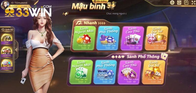 Chọn bàn cược và trải nghiệm game Mậu binh đẳng cấp